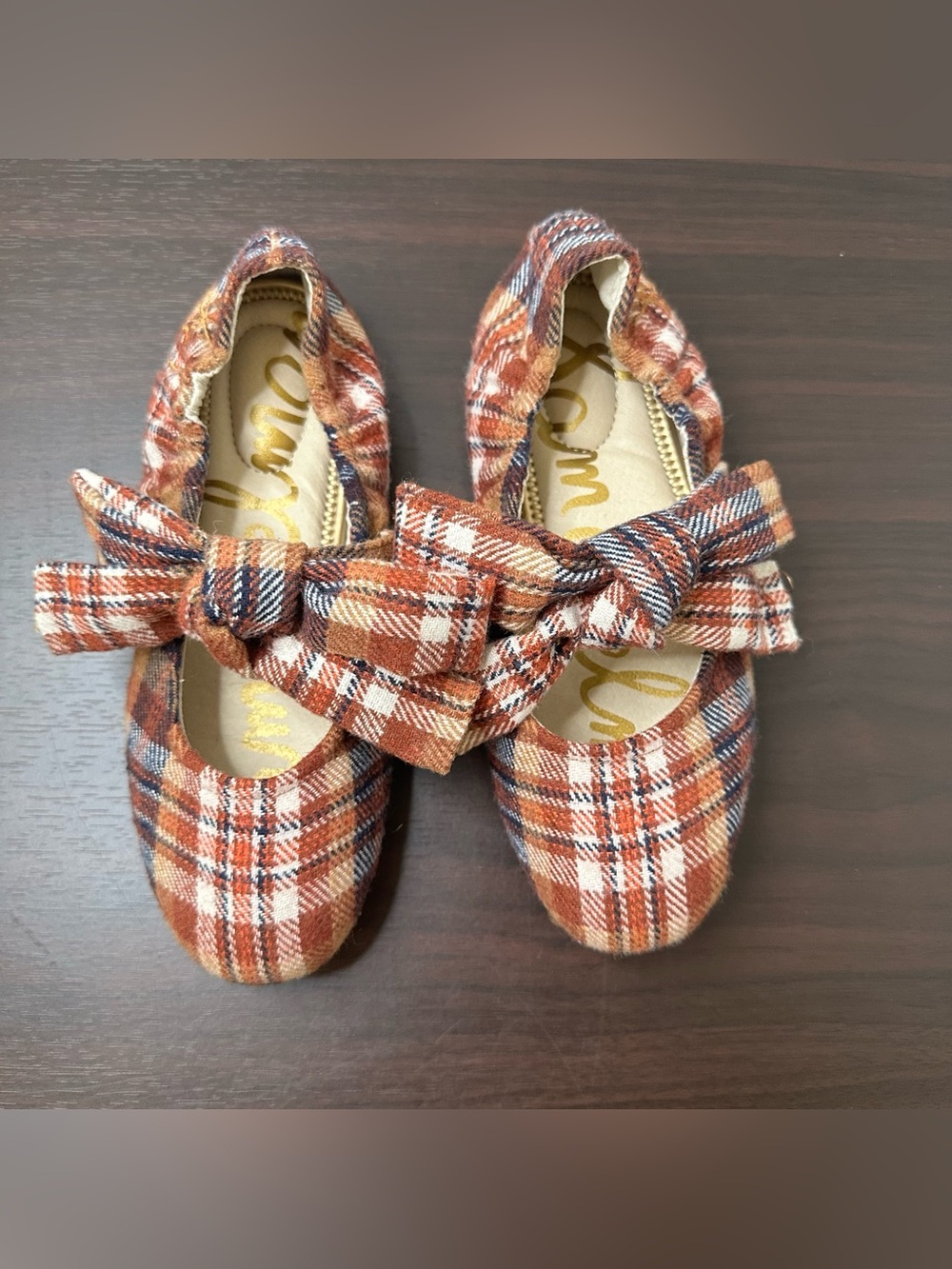 Sam Edelman Plaid Bow Mary Jane Felicity Slip-On Flat Round Toe Shoes Girl 3 New